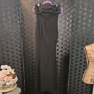 Lulu's Black Strapless Ruffle-Trim Maxi Dress